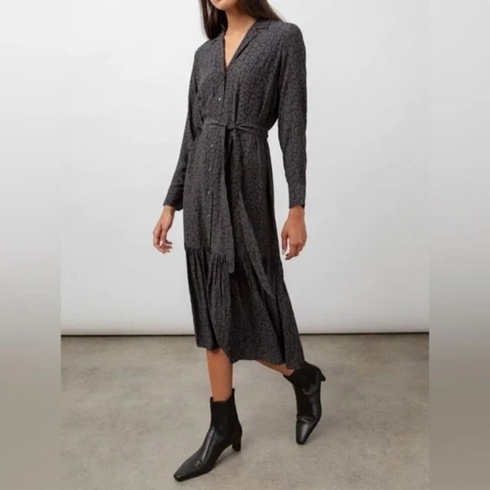 Rails Dress Womens Medium Beatrice Charcoal Batik Cheetah Midi Button‎ Front